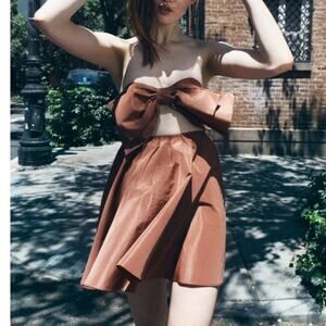 Zara CUT OUT BOW TAFFETA DRESS in Clay Brown Blogger's Favorite